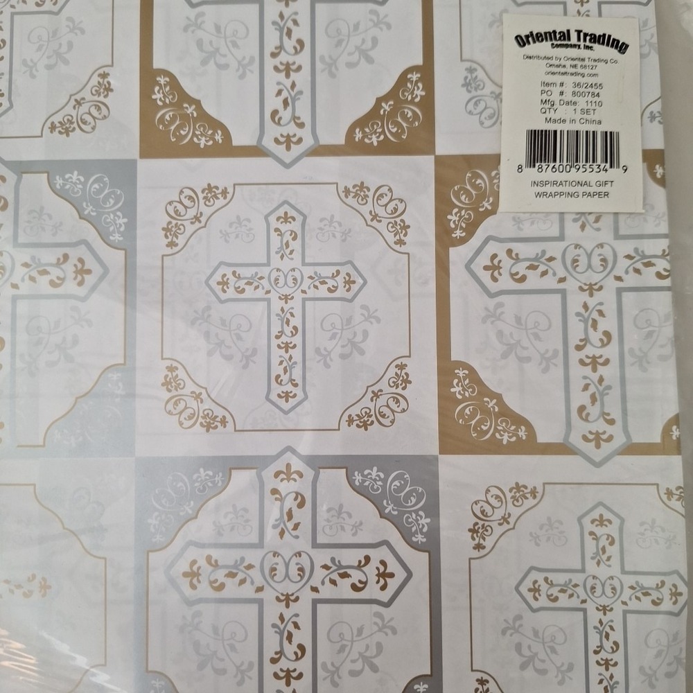 Vintage NEW Inspirational Cross Gift Wrapping Paper Made In USA - Picture 4 of 8